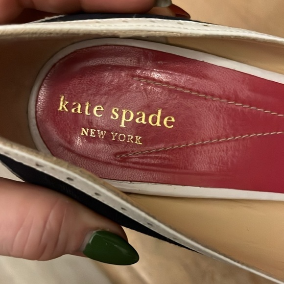 Kate Spade “Giselle” Pumps Heels Peep Toe Canvas + Leather Trim Size 9.5 Navy - Picture 9 of 9